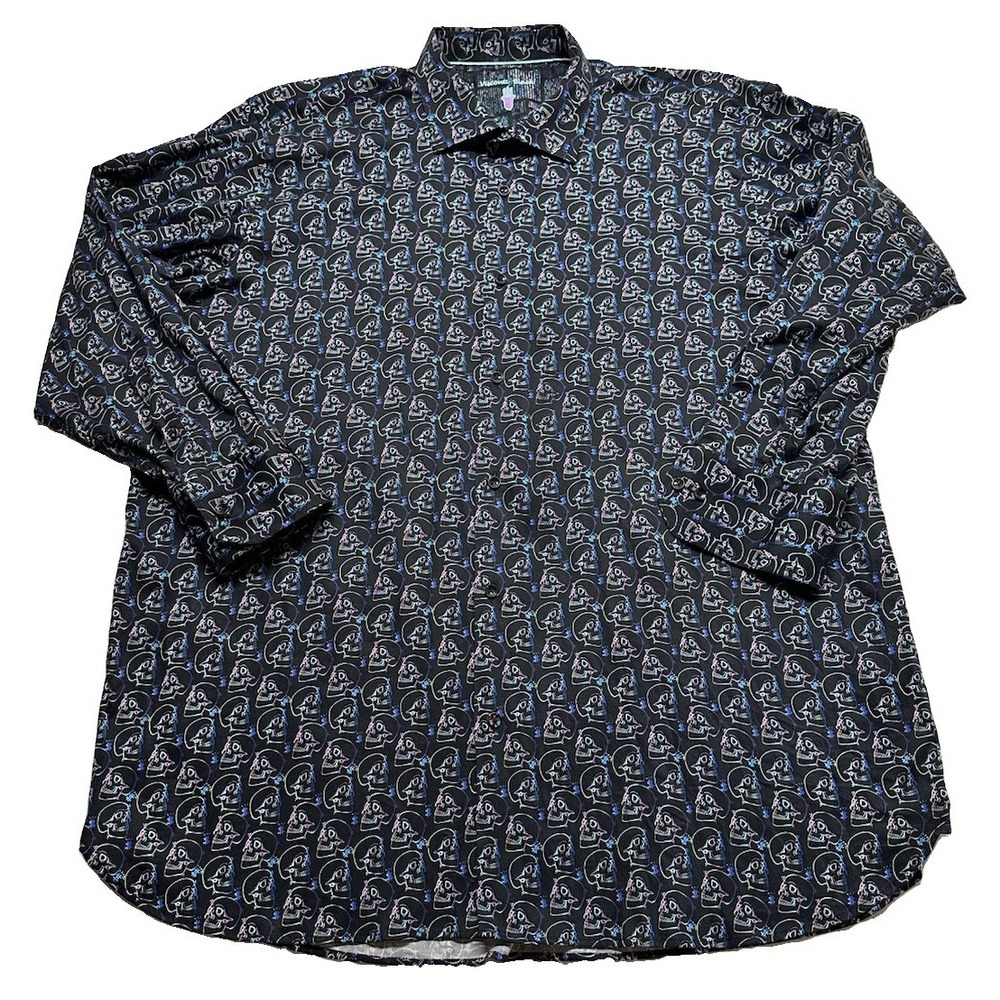 Visconti Black Mens Black Multicolor Skull Print Button Front Shirt Size 2XLB